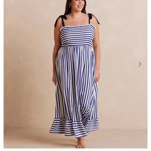 Summersalt The Silky Luxe Smocked Maxi Dress - Nautical Stripe in Blue Mountain